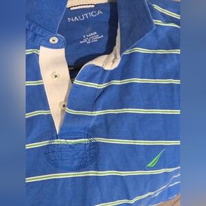 Men’s Nautica Blue,white, green Striped Cotton Short Sleeve Polo style- Shirt XL